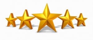 Gold star rating with five golden stars