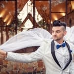 Same Sex wedding, groom wears a veil, two grooms 